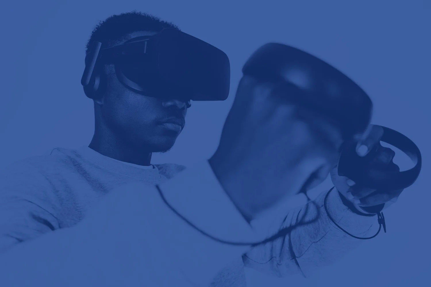 A person training in a virtual-reality headset